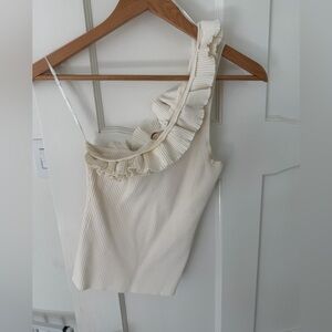 Zimmermann Cream One Shoulder Ruffle Top